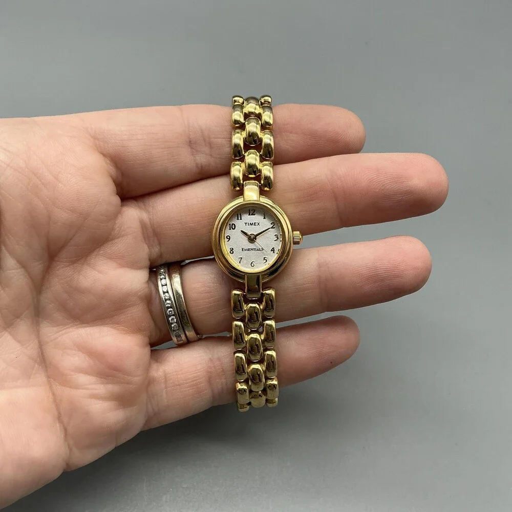 Timex Essentials Women Watch 18mm Gold Tone Bracelet New Battery 7.25